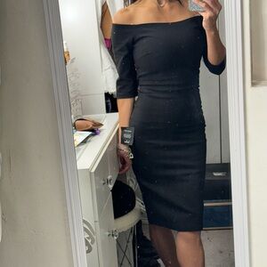 Lulu's Chic Black Off-Shoulder midi Dress
